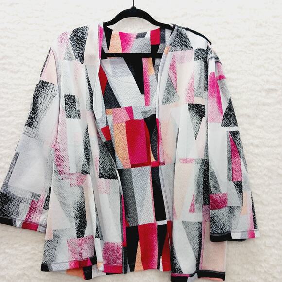 Blouse Size L Pink Black Abstract Whimsycore Y2K Festival Artsy Top Wearable Art - Picture 8 of 10